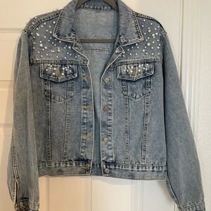 Denim Jacket with Pearls